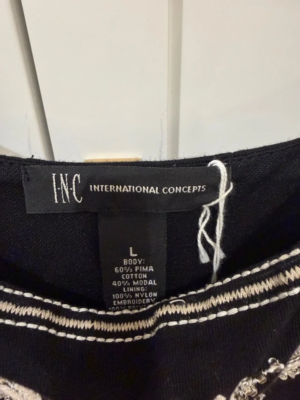 INC International Concepts Black Top with White Stitching - Picture 2 of 6